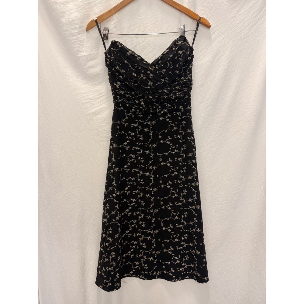 Vintage Betsey Johnson 90s Sweetheart Srapless Midi Dress Floral Embroidery Sz 2